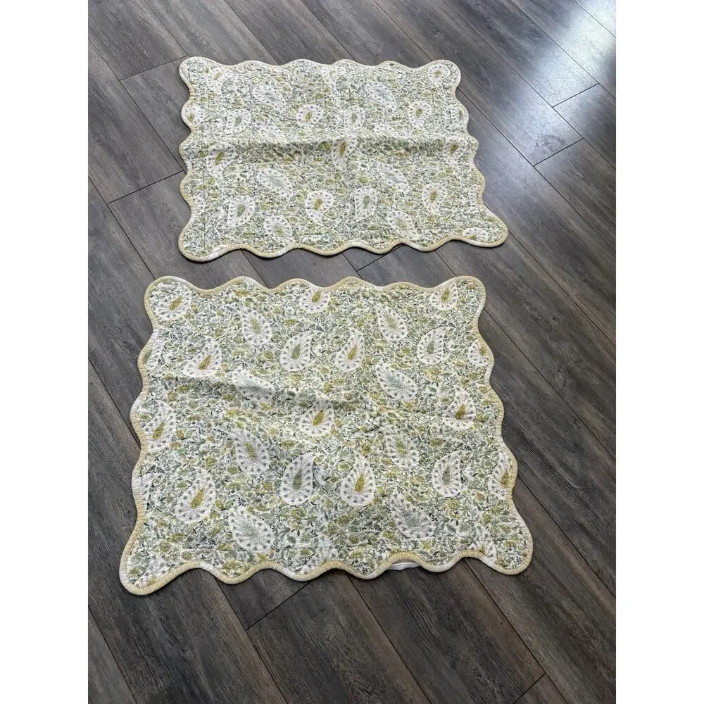 Waverly Paisley Verveine Quilt Set Queen Size Yellow (2) Shams Cotton Scalloped